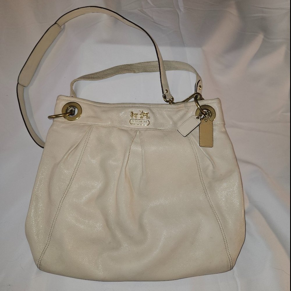 Coach Cream Leather Madison Hippie Shoulder Bag / Purse - Large